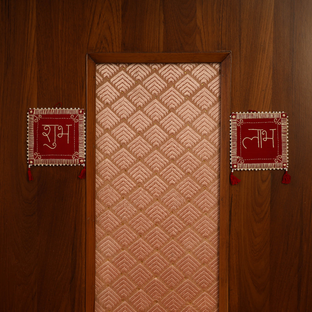 Shubh Labh - Aipan Art Hand Embroidered Wall Hanging