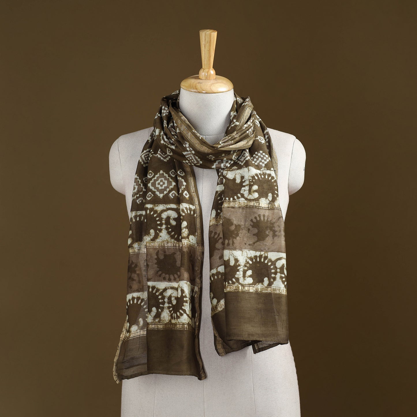 Brown -  Pipad Hand Block Print Natural Dyed Chanderi Silk Handloom Stole 16
