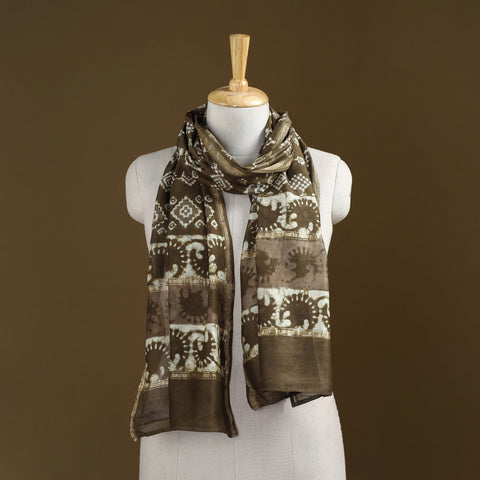 Brown -  Pipad Hand Block Print Natural Dyed Chanderi Silk Handloom Stole 16