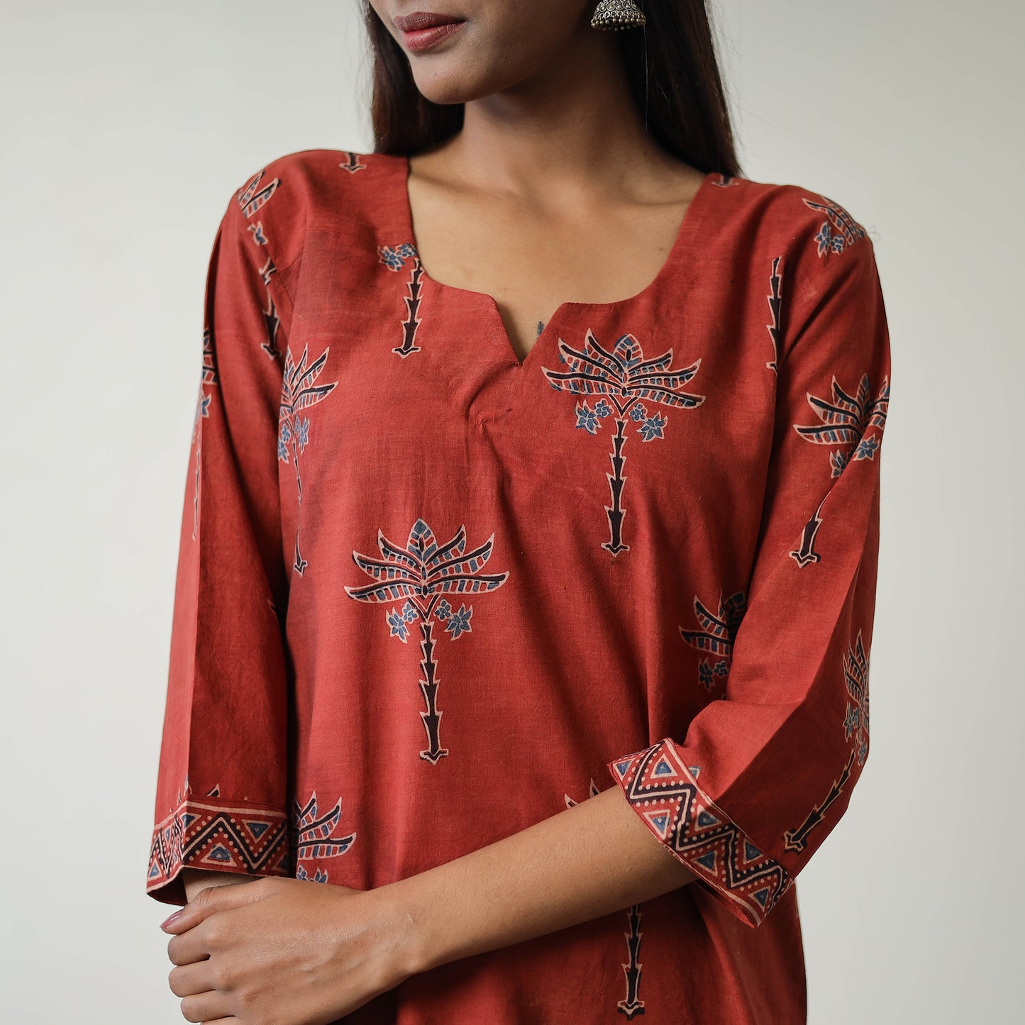 Red - Block Printed Cotton Straight Ajrakh Kurta 13