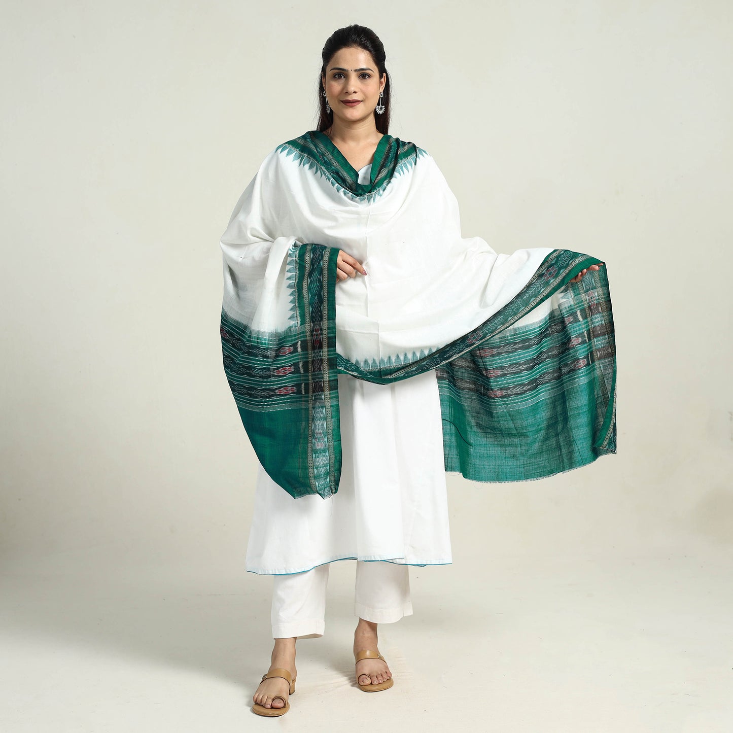 White - Sambalpuri Ikat Weave Cotton Dupatta 28