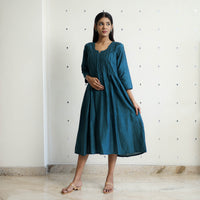 Rasika Dark Green Slub Silk Plain Dress