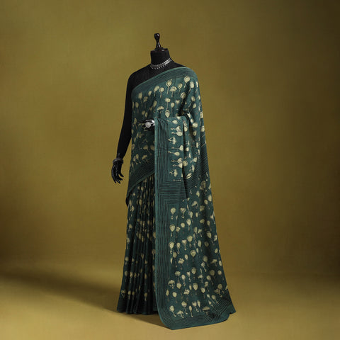 Green - Bindaas Art Natural Dyed Cotton Block Print Saree 25