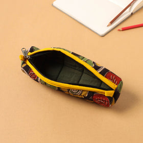 Black Handcrafted Quilted Cotton Pencil Pouch 