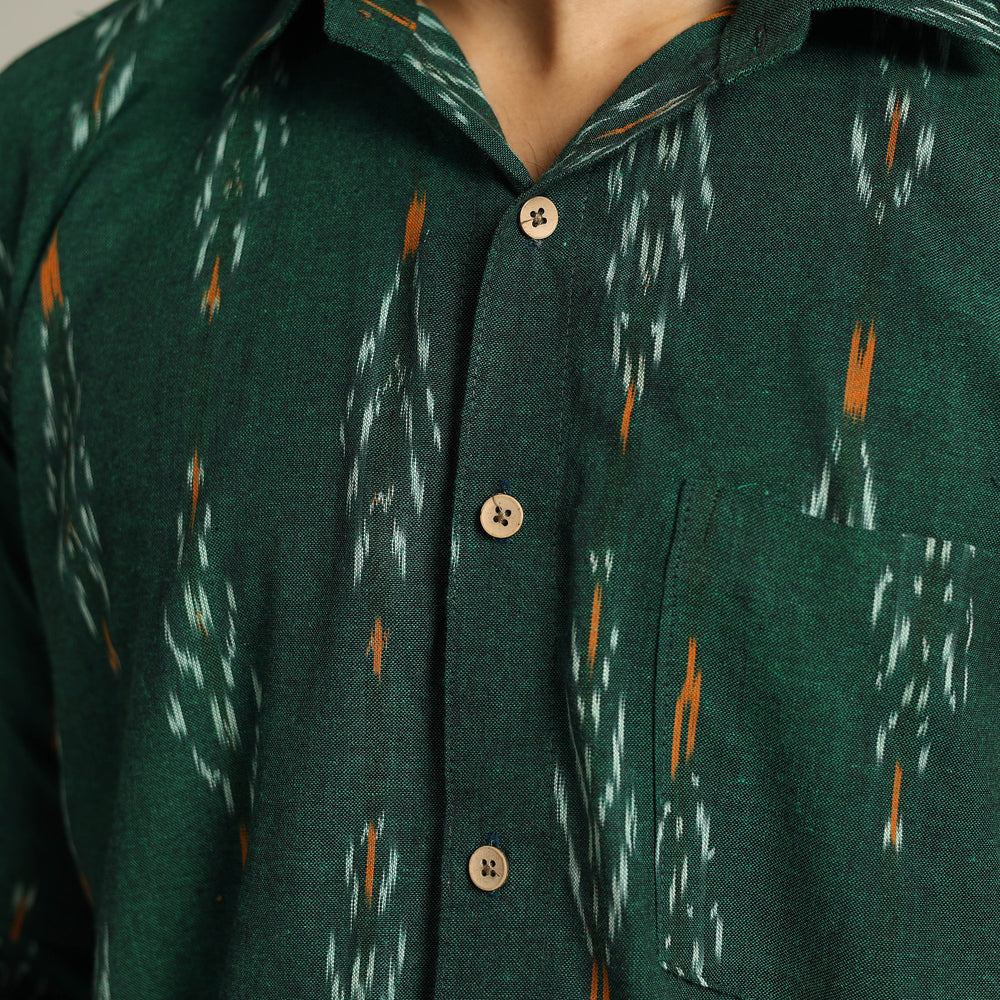 Green - Pochampally Ikat Weave Cotton Men Full Sleeve Shirt 29