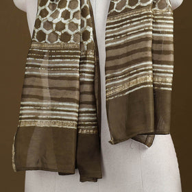 Brown - Pipad Hand Block Print Natural Dyed Chanderi Silk Handloom Stole 17