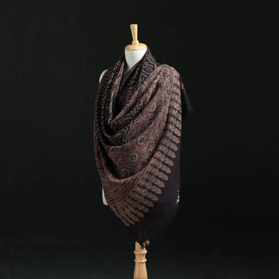 Ajrakh Hand Block Print Natural Dyed Handwoven Acrylic Wool Shawl 04