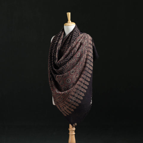 Ajrakh Hand Block Print Natural Dyed Handwoven Acrylic Wool Shawl 04