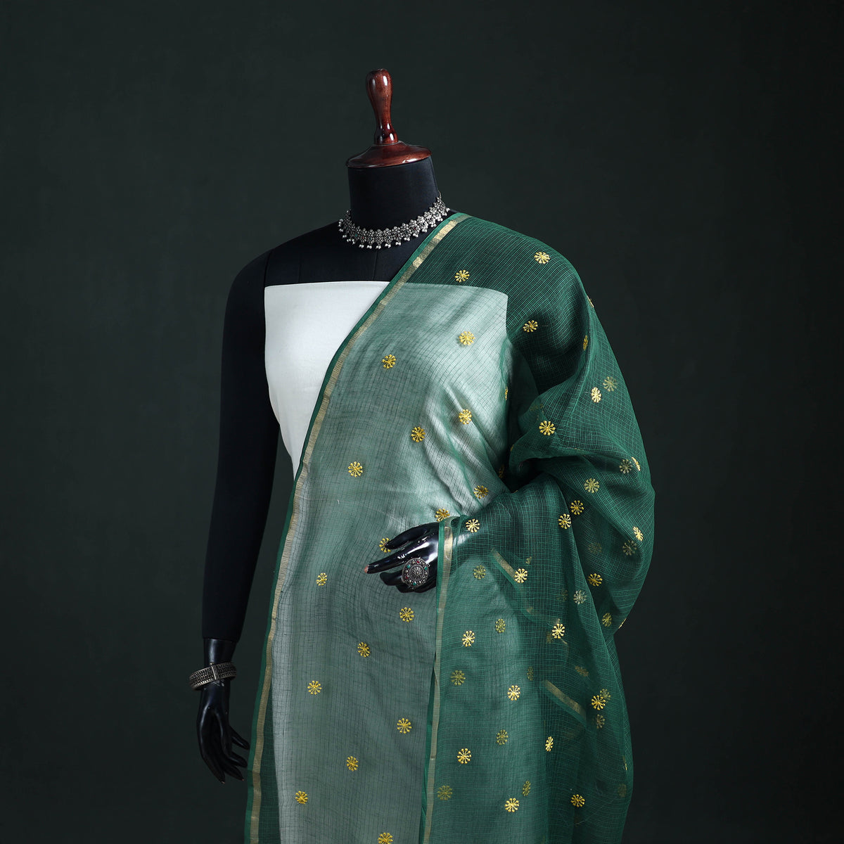 Kota Doria Cotton Embroidered Plain Dupatta 02