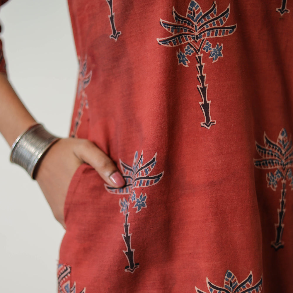 Red - Block Printed Cotton Straight Ajrakh Kurta 13