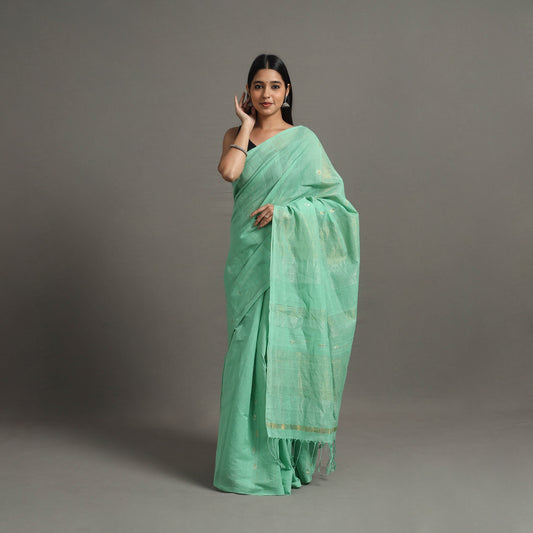 Green - Zari Tripatra Jamdani Cotton Handloom Saree 57