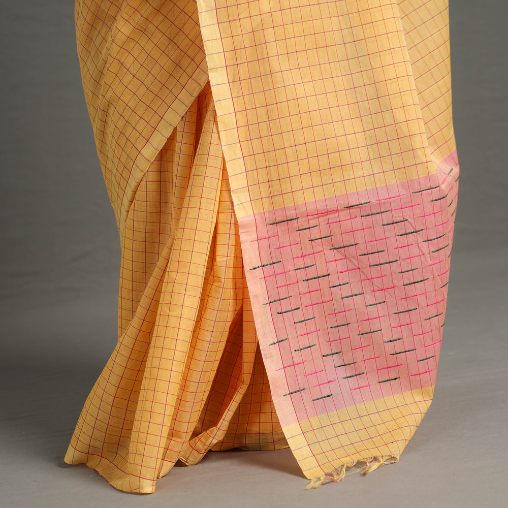 Orange - Traditional Venkatagiri Handloom Cotton Checks Saree 07