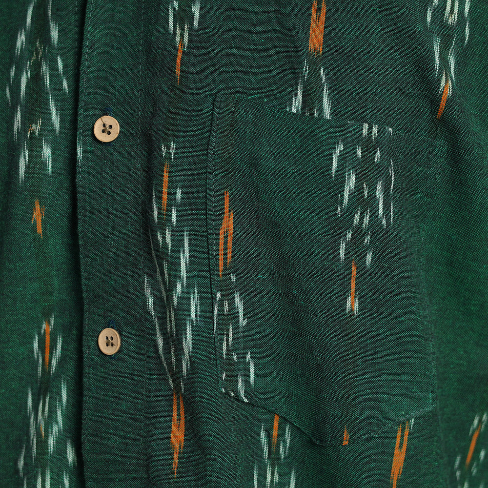 Green - Pochampally Ikat Weave Cotton Men Full Sleeve Shirt 29