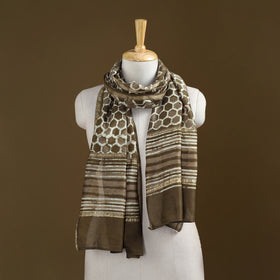 Brown - Pipad Hand Block Print Natural Dyed Chanderi Silk Handloom Stole 17