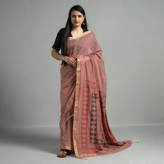 Brown - Phulia Bengal Jamdani Buti Handloom Silk Cotton Saree
