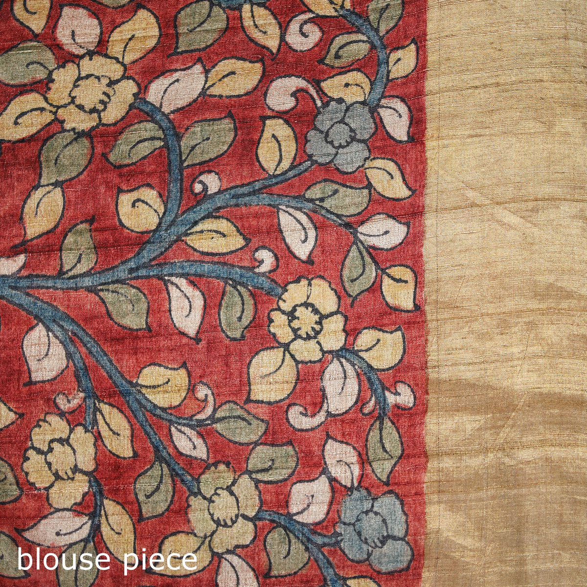 Pure Handloom Desi Tussar Silk Handpainted Srikalahasti Pen Kalamkari Saree with Zari Border 06