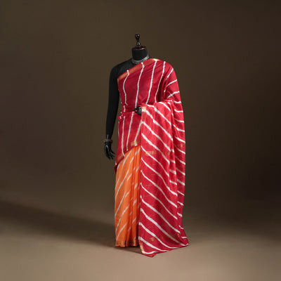 Chanderi Silk Leheriya Tie-Dye Saree with Zari Border 12