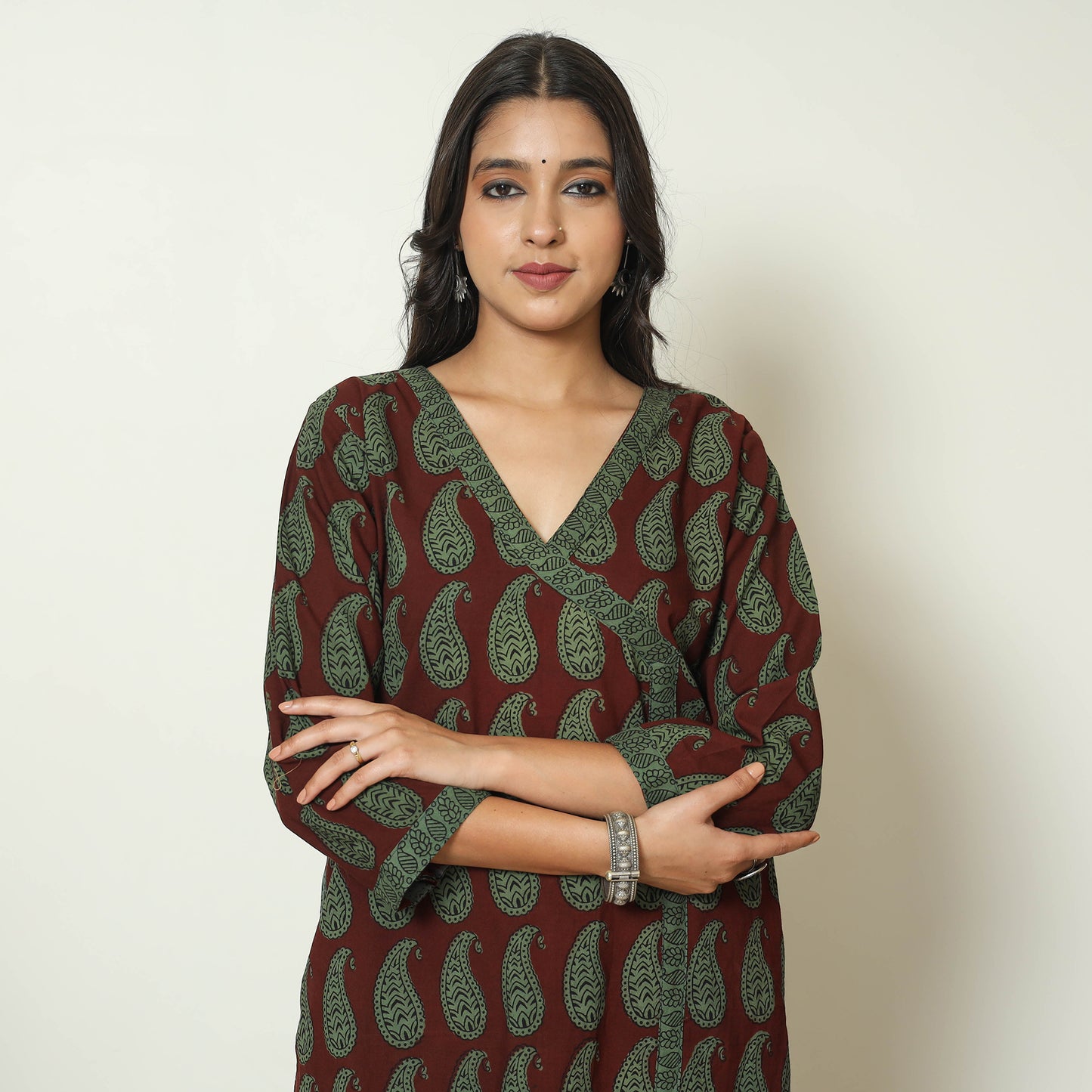 Red - Bagh Block Printed Cotton Kurta with Palazzo & Dupatta Set 02