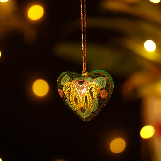 Heart - Kashmir Handpainted Wooden Christmas Ornament (3 Inches)