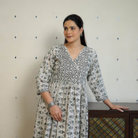 Grey - Pure Cotton Angrakha Batik Print Dress 04