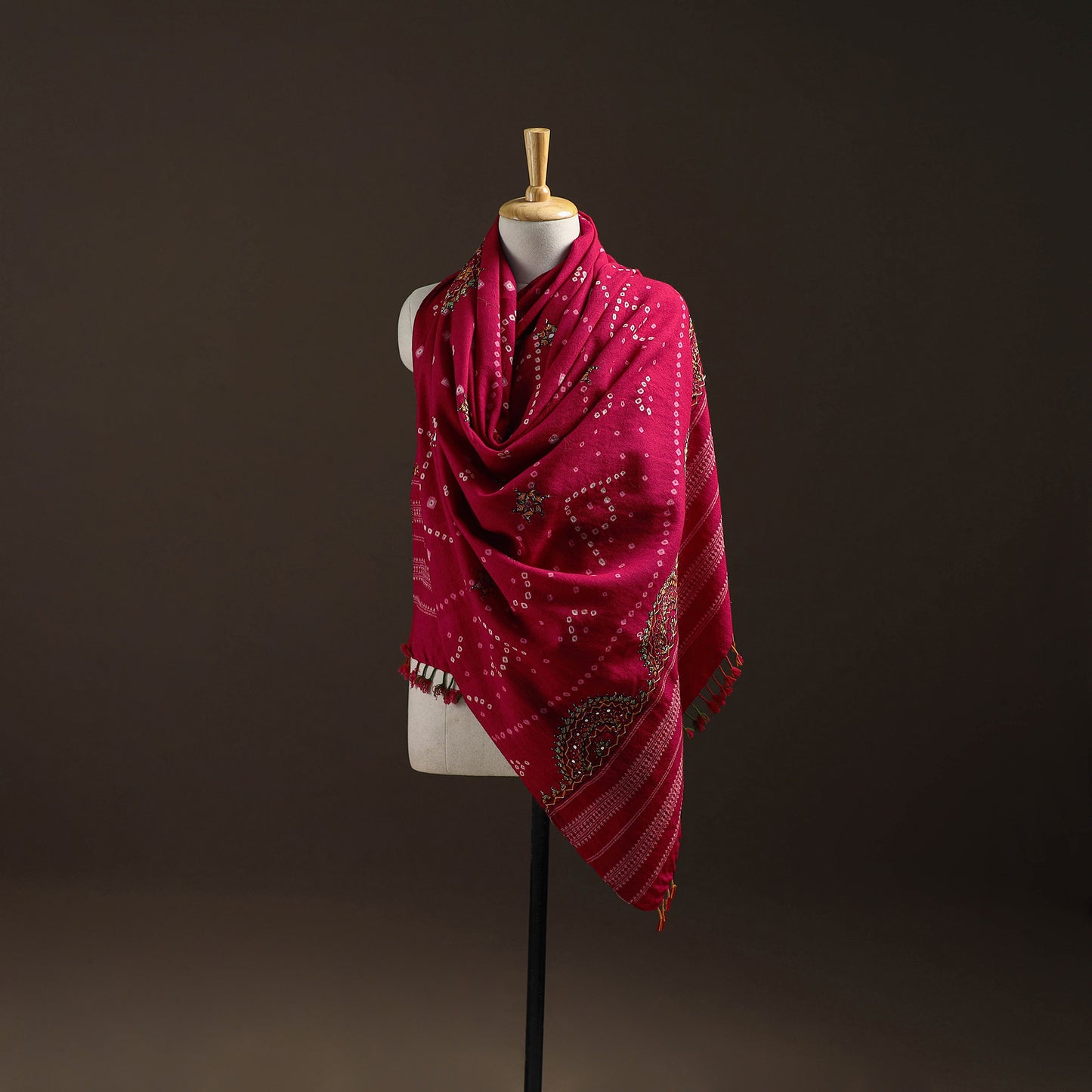 Kutch Bandhani Handwoven Neran Hand Embroidery Merino Wool Shawl 60