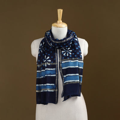 Blue - Pipad Hand Block Print Natural Dyed Chanderi Silk Handloom Stole 19