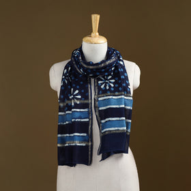 Blue - Pipad Hand Block Print Natural Dyed Chanderi Silk Handloom Stole 19