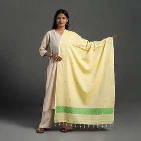 Yellow - assam weave thread buti cotton handloom dupatta 19