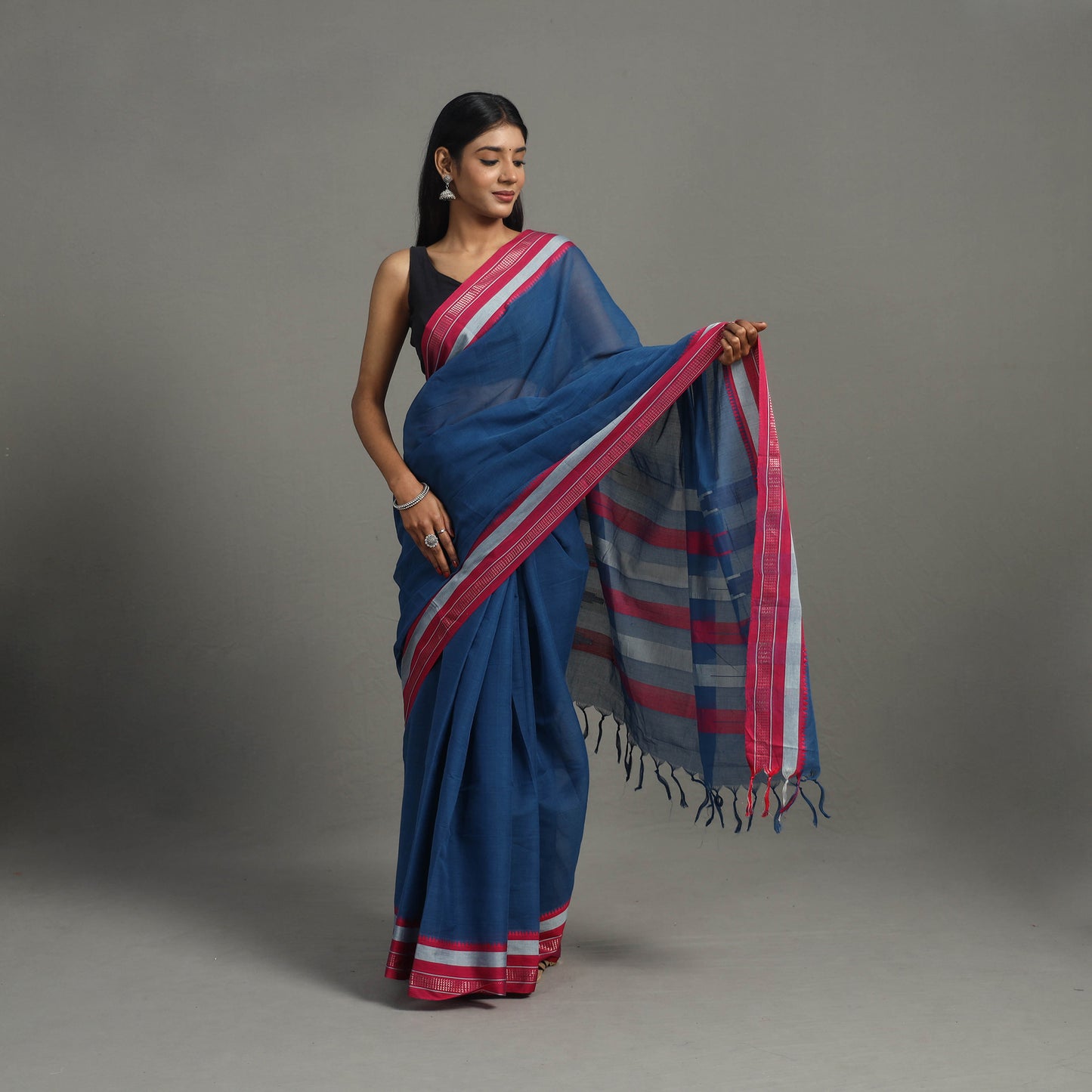 Blue - Cresendo Cotton Handloom Saree 04