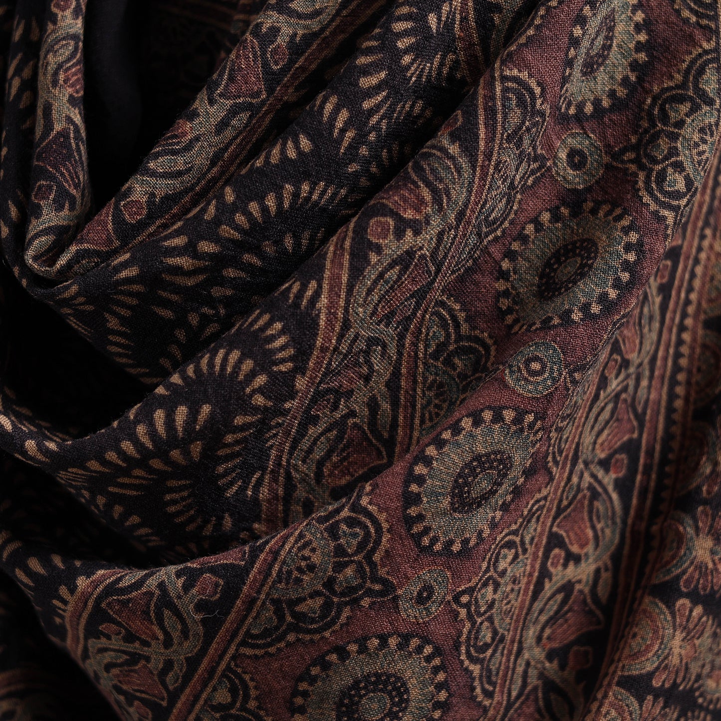 Ajrakh Hand Block Print Natural Dyed Handwoven Acrylic Wool Shawl 04