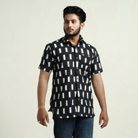 Black - Pochampally Double Ikat Handloom Cotton Men Half Sleeve Shirt 46