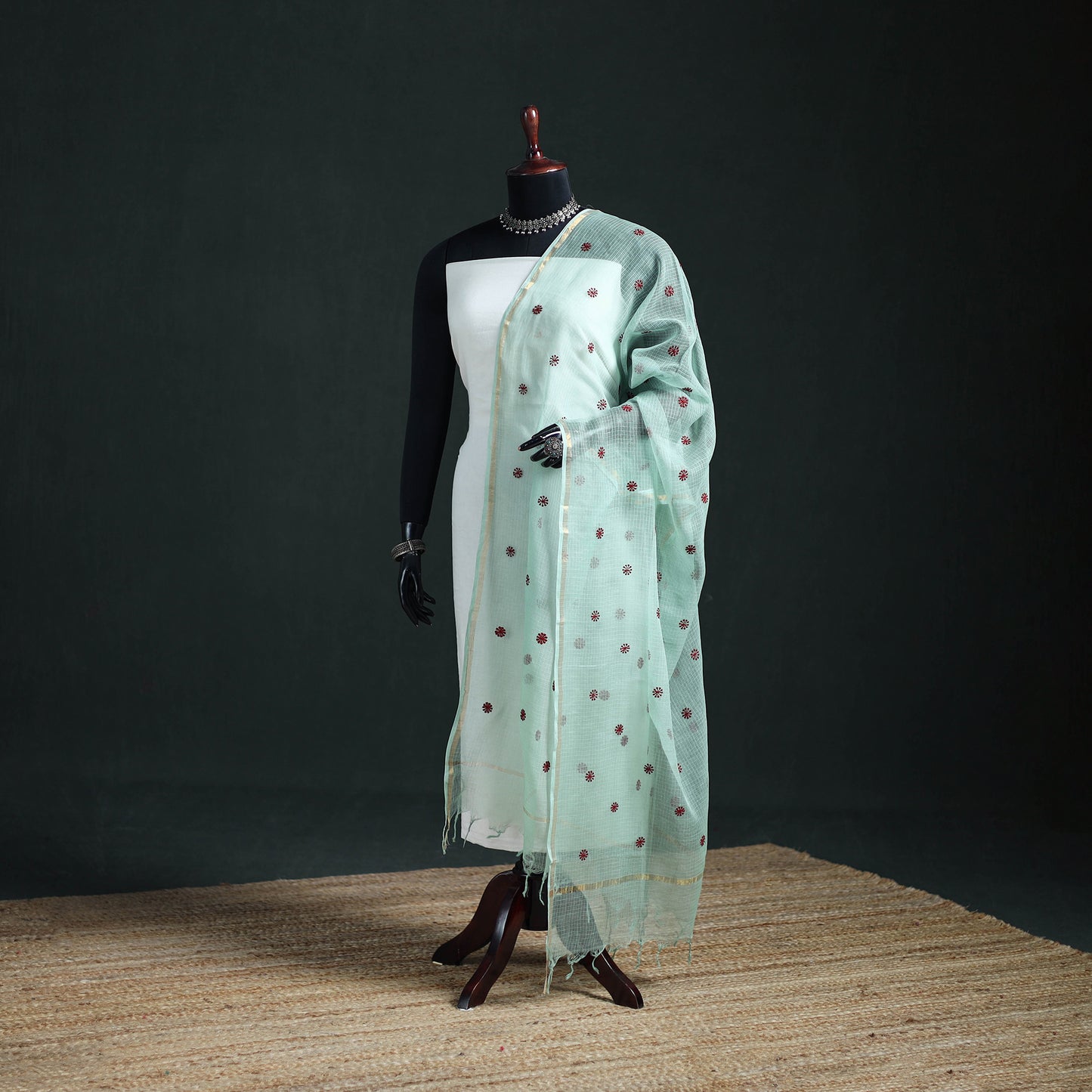 Kota Doria Cotton Embroidered Plain Dupatta 03