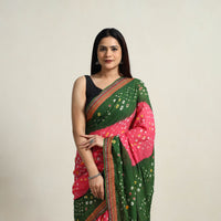 Pink - Kutch Tie-Dye Cotton Bandhani Saree with Blouse Piece 22