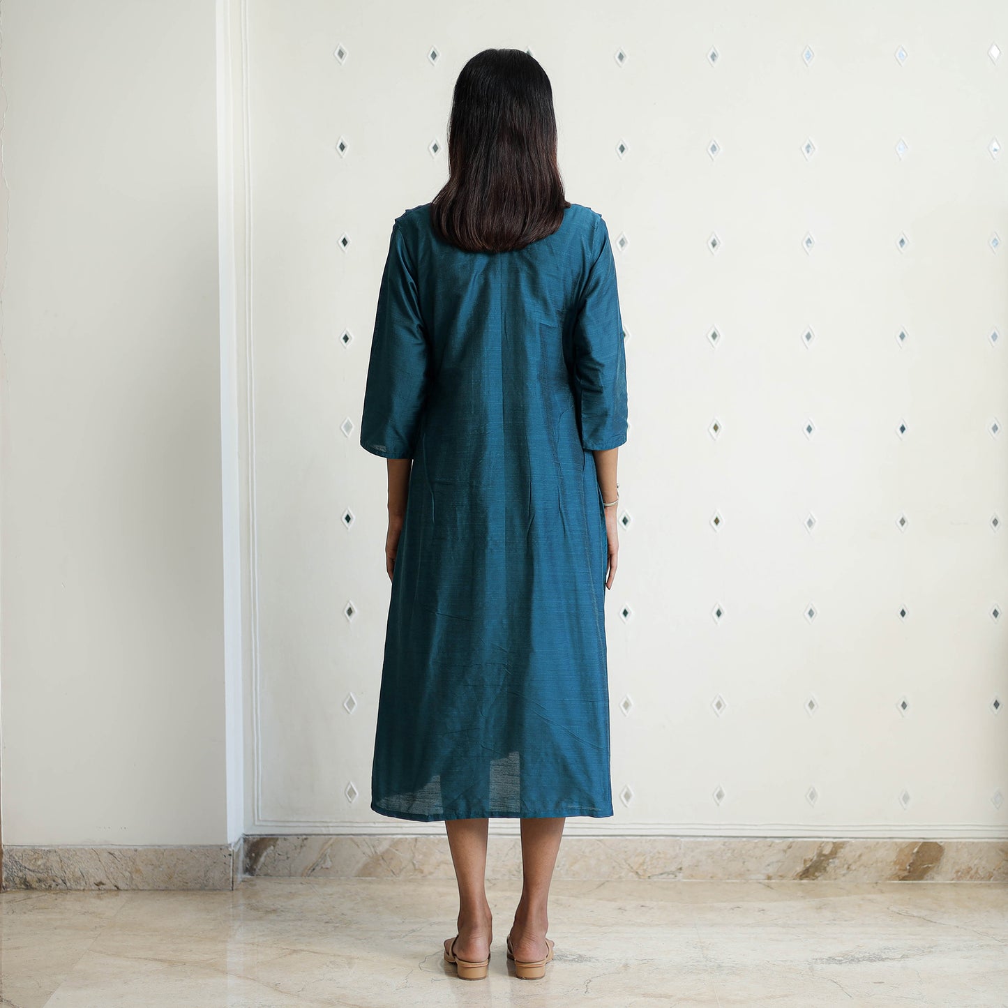 Rasika Dark Green Slub Silk Plain Dress