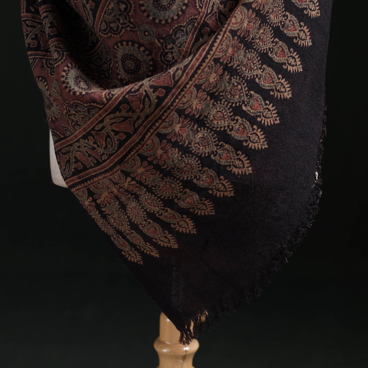 Ajrakh Hand Block Print Natural Dyed Handwoven Acrylic Wool Shawl 04
