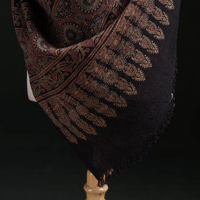 Ajrakh Hand Block Print Natural Dyed Handwoven Acrylic Wool Shawl 04