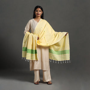 Yellow - assam weave thread buti cotton handloom dupatta 19