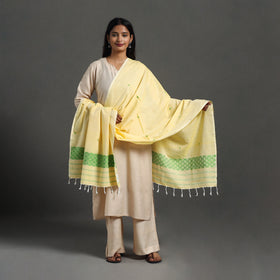 Yellow - assam weave thread buti cotton handloom dupatta 19