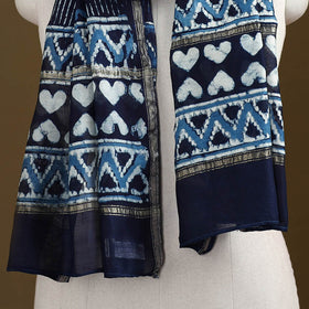 Blue - Pipad Hand Block Print Natural Dyed Chanderi Silk Handloom Stole 21