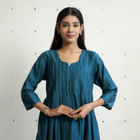 Rasika Dark Green Slub Silk Plain Dress