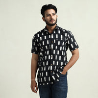 Black - Pochampally Double Ikat Handloom Cotton Men Half Sleeve Shirt 46