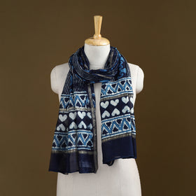 Blue - Pipad Hand Block Print Natural Dyed Chanderi Silk Handloom Stole 21