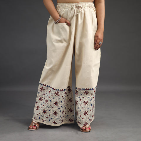 Off White - Kantha Hand Embroidery Palazzo in Cotton 29