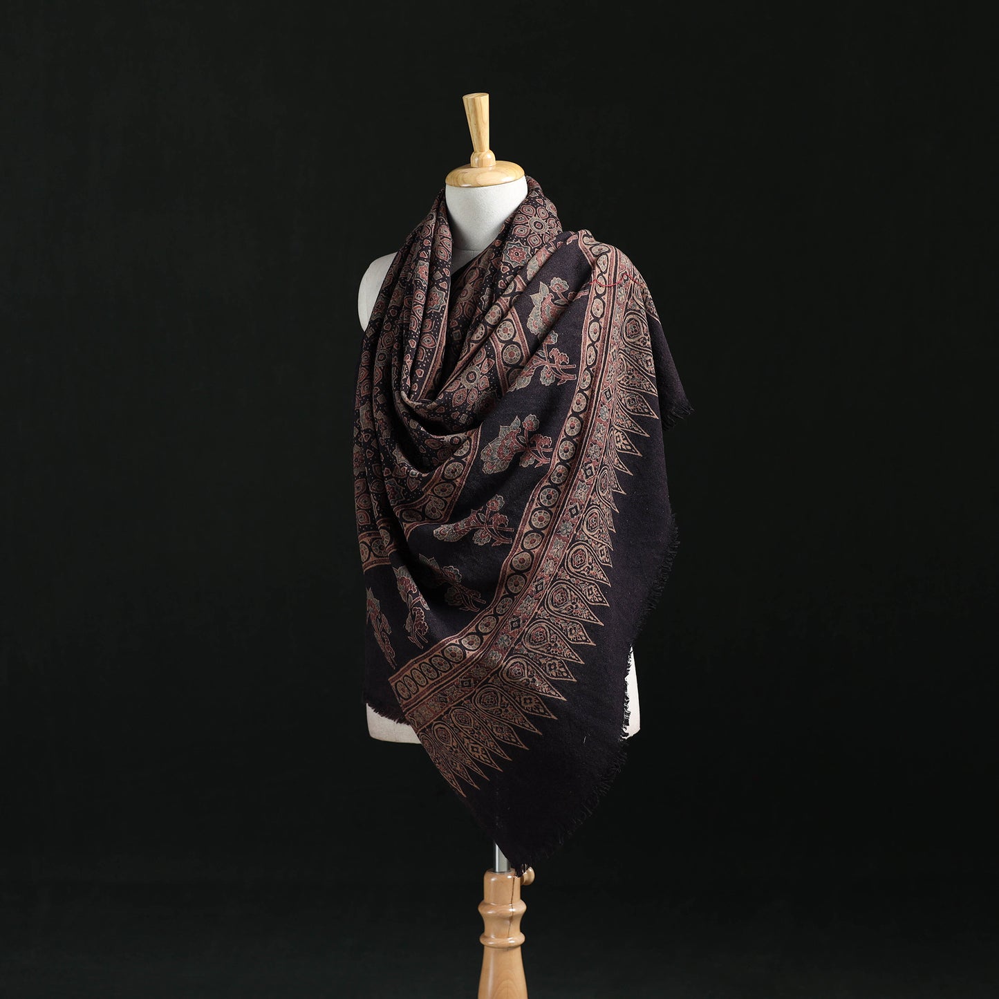 Ajrakh Hand Block Print Natural Dyed Handwoven Acrylic Wool Shawl 05