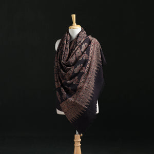 Black - Ajrakh Hand Block Print Natural Dyed Handwoven Acrylic Wool Shawl 05