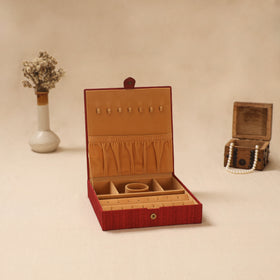 Red - Handpainted Kalamkari Natural Dyed Ghicha Silk Jewellery Box 19
