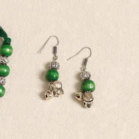 Green - german silver wooden beads necklace set 75