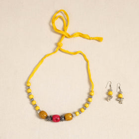 Yellow - german silver wooden beads necklace set 74