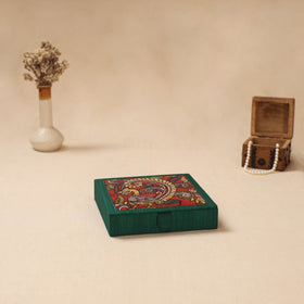 Green - Handpainted Kalamkari Natural Dyed Ghicha Silk Jewellery Box 24