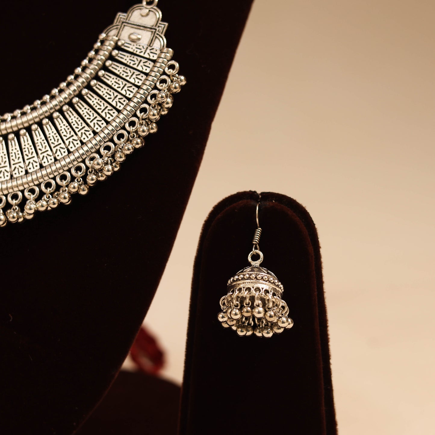 Maroon - german silver thread braided necklace set 01